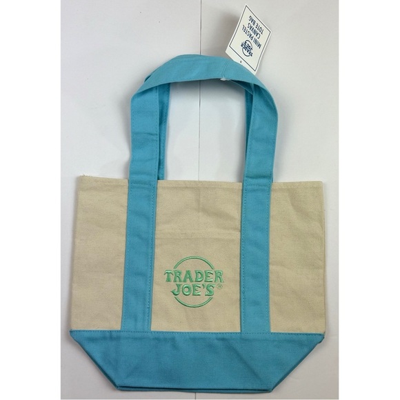Trader Joes Spring 2025 Mini Pastel Canvas Tote Bag - Pastel Blue - New with Tag - Picture 2 of 2